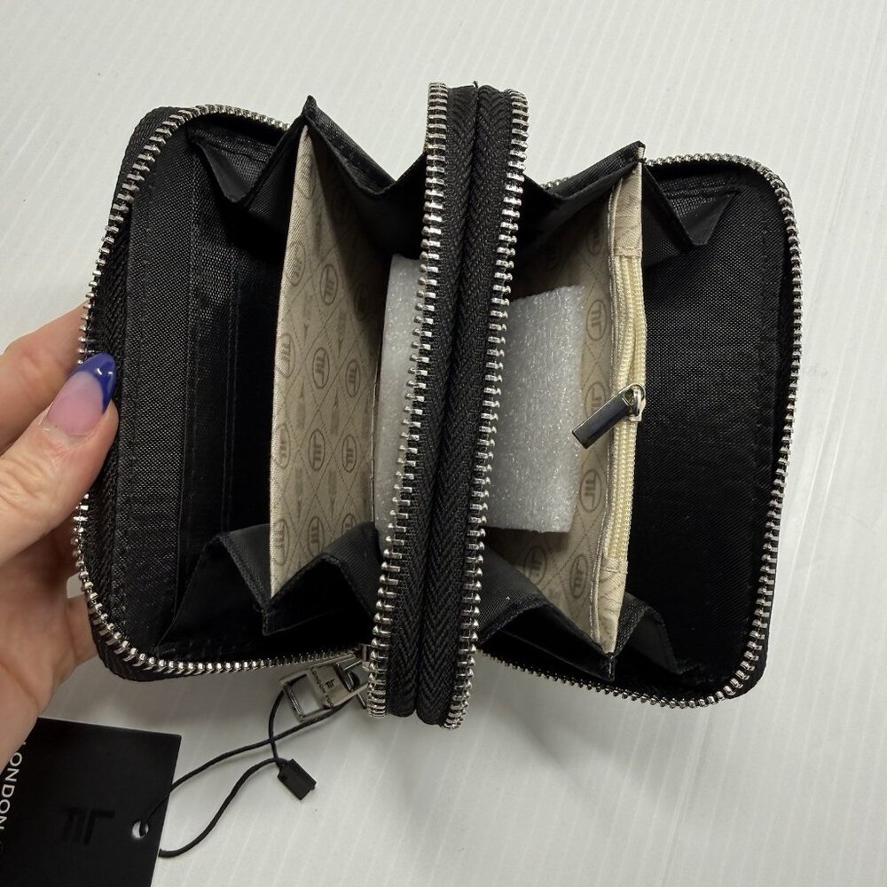 London Fog Dahlia Double Zip Wallet Black Check Zip Around NWT - Picture 7 of 9